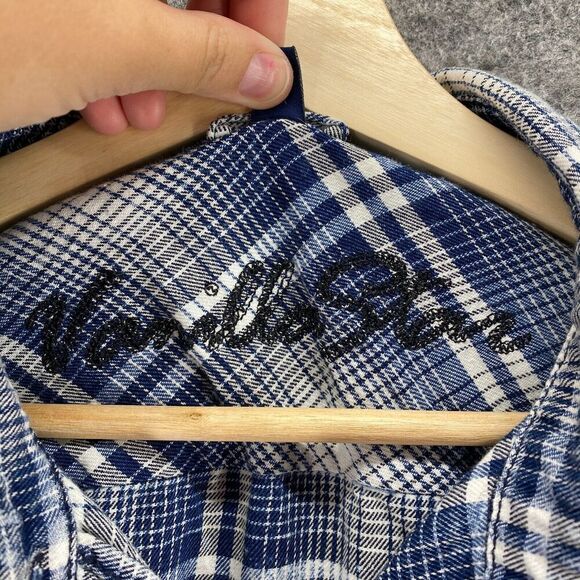 Vanilla Star Shirt Women XL Blue Plaid Button Up Collared Long Sleeve Pockets - Picture 5 of 10